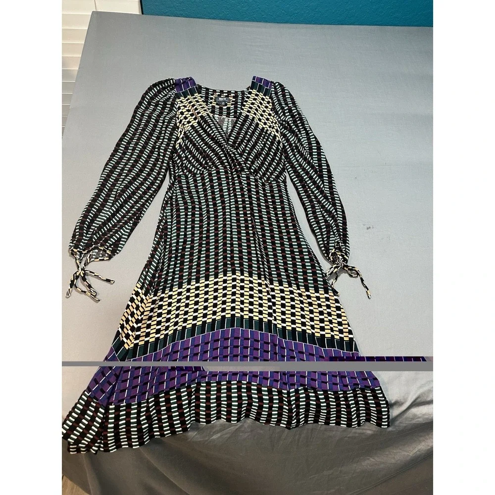 Anthropologie Gianna Geometric Long Sleeve Faux Wrap Dress 4 Boho‎